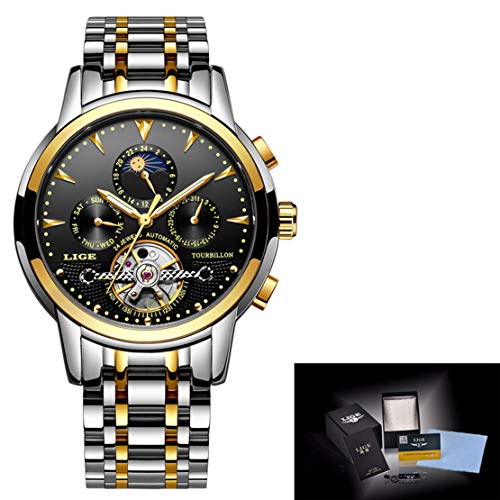 Montre homme automatique tourbillon au design squelette élégant en acier inoxydable