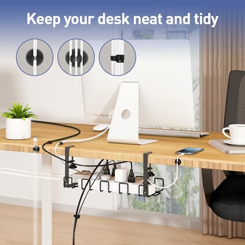 Spacecare Under Desk Cable Management Tray, Cable Management Under Desk for Cord Organizer,15.7\" No Drill Wire Organizer Cable Management Tray, Cable Tray Organizer with Clamp for Desk, Black 2 Pack