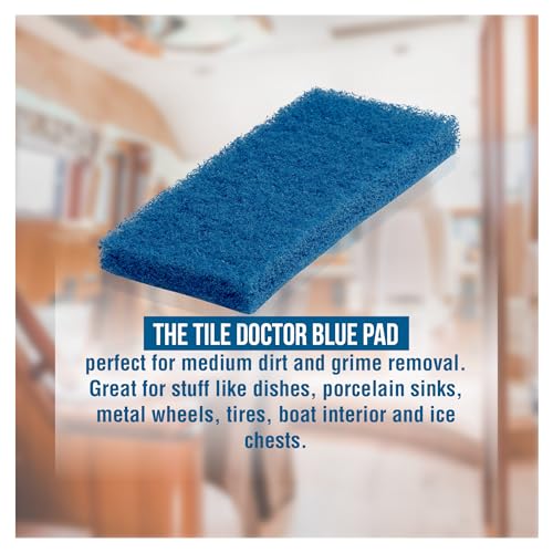 Image of Scrub Doctor 6-Pack of 10 x 4.5 x 1 in. Large Blue Scrub Pads and Scrub Pad Holder Scrub-HLD-L-BLU-6, All-Purpose Kitchen Scrub Pads for Dishes, Porcelain Sinks, Tile, Metal Wheels, Tires, and Boats
