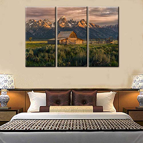 National Parks Pictures Country Paintings For Wall Moulton Barn Wall Art Nature Scene Artwork 3 Panel Canvas Native American Home Decorations For Living Room Wooden Framed Ready To Hang(40''X60'') #TOP1