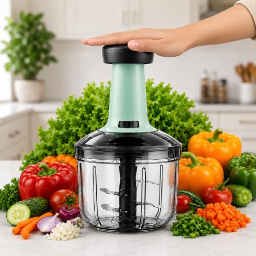 Image of Chopper for Kitchen Use 1100 ML, Push Chopper with 6 Blades, Vegetable Chopper Kitchen Items for Home Cutting Vegetables, Onion, Ginger, Garlic, Salad, Tomato, Potato (Multicolour) D1