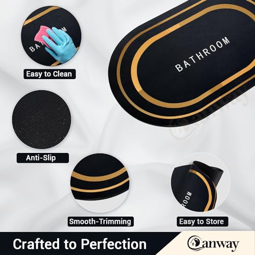 Image of CANWAY 2 Pieces 3 mm Rubber Bath Mat (40x60 cm, Black) | Anti-Skid Non-Slip Bathroom Floor Mat | Quick Dry Super Absorbent Soft Door Mat for Home & Shower