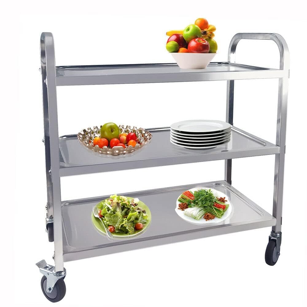 TAIMIKO - Carrello da cucina a 3 ripiani, in acciaio inox, Acciaio inossidabile, 950x500xH950MM
