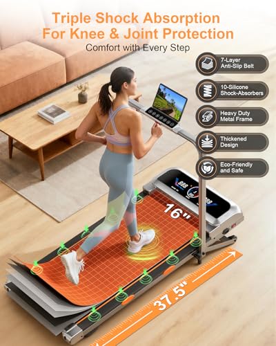 Walking Pad with 15% 12-Level Auto Incline & Handle Bar, 450 lbs Capacity UI Screen, Rayspace 3.5HP Quiet Under Desk Treadmill, Speaker, APP & Remote Control, Treadmills for Home Hiking - Image 5
