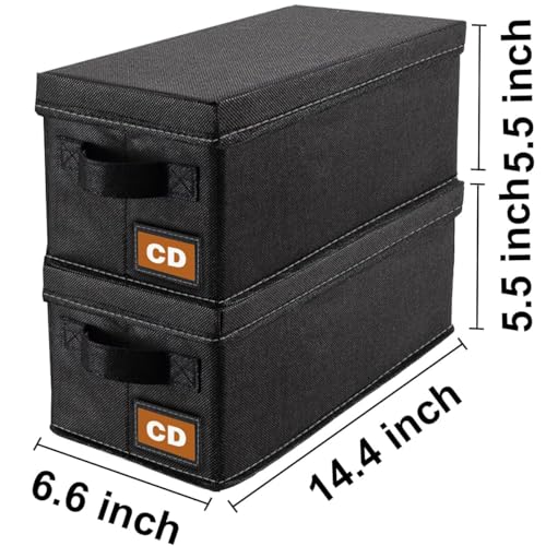 CD Storage Boxes - 2 Pack CD Storage Case - 14.2" x 6.3" x 5.5", Holds 34 CD Cases, Desktop or Closet CD Case Holder, Can Also Store Toys | Papers | Cards | Socks