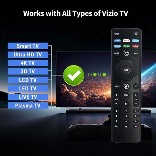 RIVIERA Replacement Vizio Universal Remote Control for Vizio Smart TV with VUDU Netflix Prime Video XUMO hulu redbox XRT122 XRT136 XRT140 XRT522 (No Voice Command)