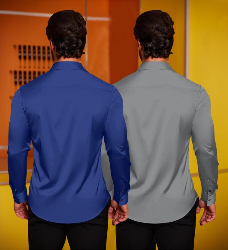 Image of Combo of Men's Premium Satin Cotton Shirt with Full Sleeves & Spread Collar | Smooth Finish | Slim Fit | Stylish Button Down Shirt for Evening, Casual Pack of 2