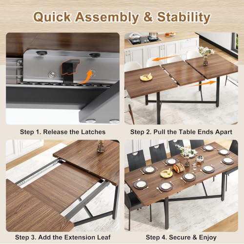 Image of 66-86 inch Extendable Dining Table for 4-10 People, Farmhouse Table,Walnut