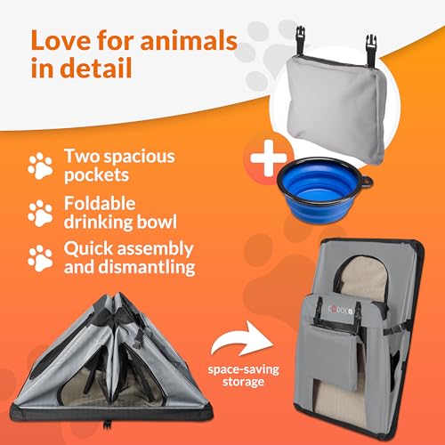 CADOCA® Foldable Dog Crate XXL Large Portable Soft Fabric Pet Carrier for Puppy, Dog, Cat & Kitten Breathable Cat Carrier, Travel Crate for Dog Bed, Car, Home, Vet & Holiday Use Light Grey 90x60x66cm - Image 7