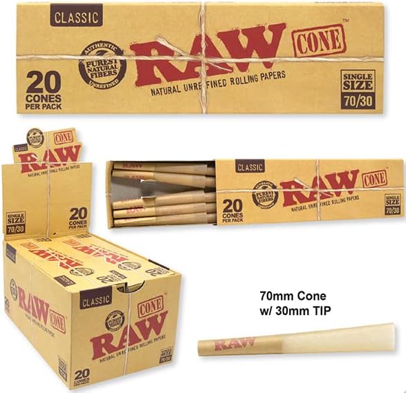 RAW CLASSIC 70MM/30MM CONES 20PACK 12/DISPLAY
