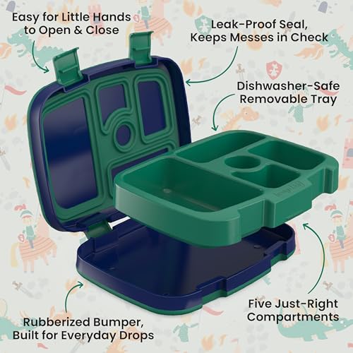 Image of Bentgo Kids Prints Leak-Proof, 5-Compartment Bento-Style Kids Lunch Box - Ideal Portion Sizes for Ages 3-7, Durable, Drop-Proof, Dishwasher Safe, PFAS- & BPA-Free Materials (NEW Dragons & Knights)