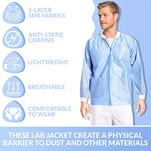 ValuMax 3530MBXL Easy Breathe Cool and Strong, No-Wrinkle, Professional Disposable SMS Hip Length Jacket, Medical Blue, XL, Pack of 104