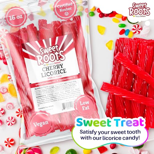 Happy Bites Sweet Roots Cherry Licorice Twists (16 Oz / 1 Bag) - Jumbo Size - Made With Real Fruit Juice Concentrate - Certified Kosher - Vegan thumb #3