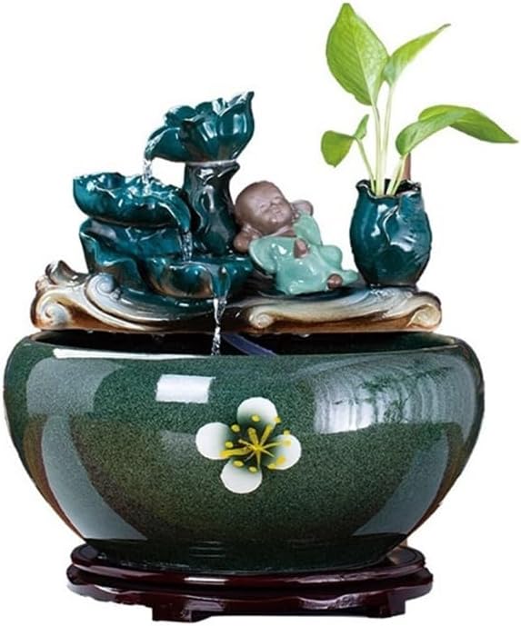Indoor Waterfall Fountain Ceramic Fish Tank Tabletop Fountain for Indoor and Home Decoration Table Desk Office Patio (M)