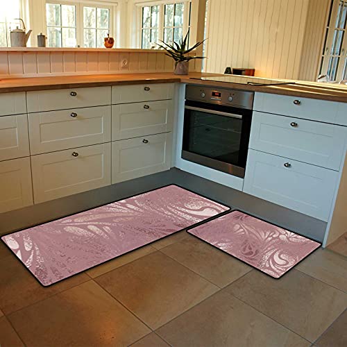 Zklzi Kitchen Rugs Kitchen Mats For Floor 2 Pieces Rose Gold Pink Kitchen Mat Set Non Slip Soft Absorbent Coral Velvet Washable Kitchen Rug Set 17.7×29.1Inch + 17.7×58.2Inch #TOP3