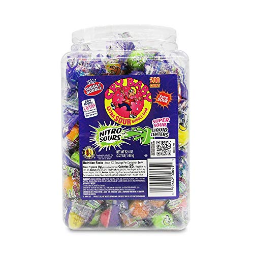 Cry baby Nitro Sours Extra Sour Bubblegum Candy, 3.27 LB Tub - 200 Count Individually Wrapped