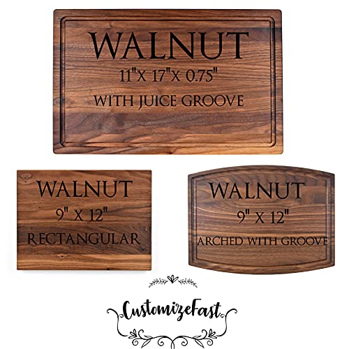 Tabla de cortar rectangular personalizada de nogal, 11"x17" con surco para jugos miniatura 5