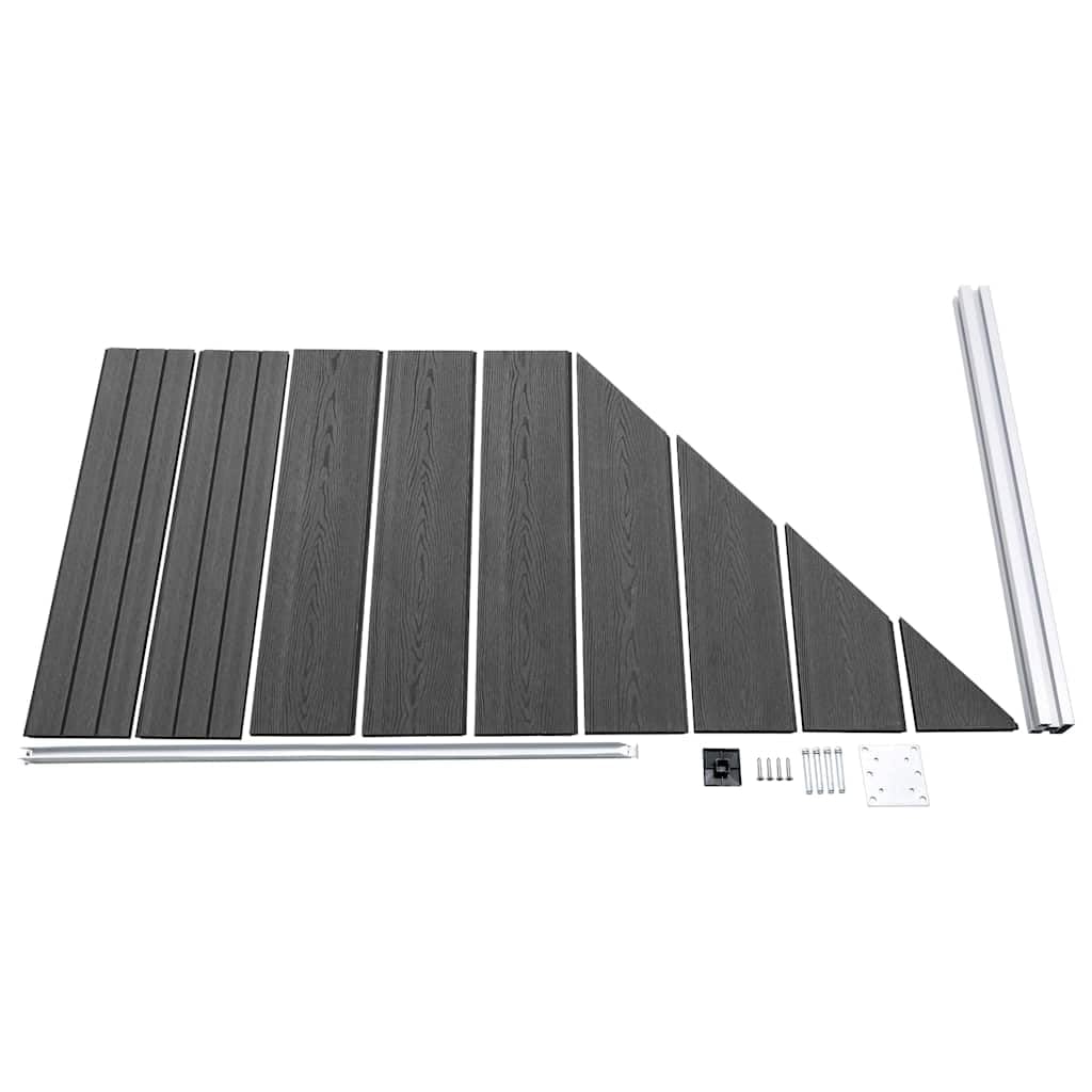 Sichtschutzzaun WPC Zaunelement Set 446x105-186 cm Schwarz, langlebiges WPC Zaunelement mit Holzmaserung und regulärem Aufdruck, modulares System mit Aluminium-Oberprofil