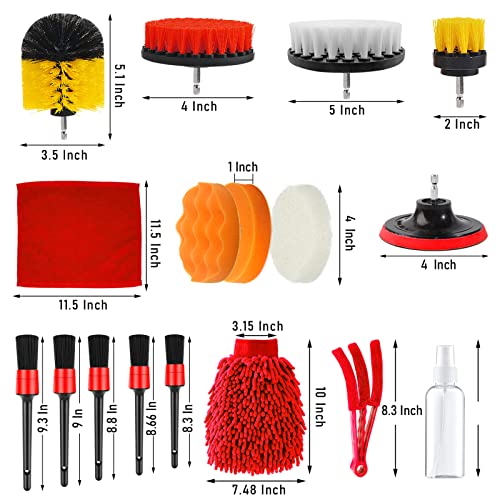 Moonlinks 21Pcs Car Detailing Drill Brush Kit,Car Detailing Brushes Kit,Car Detailing Set(Drill Brushes,Windshield Brush,Car Drill Polishing Pads,Scouring Pads,Wash Mitt,Cleaning Gel,Spray Bottle) #TOP6