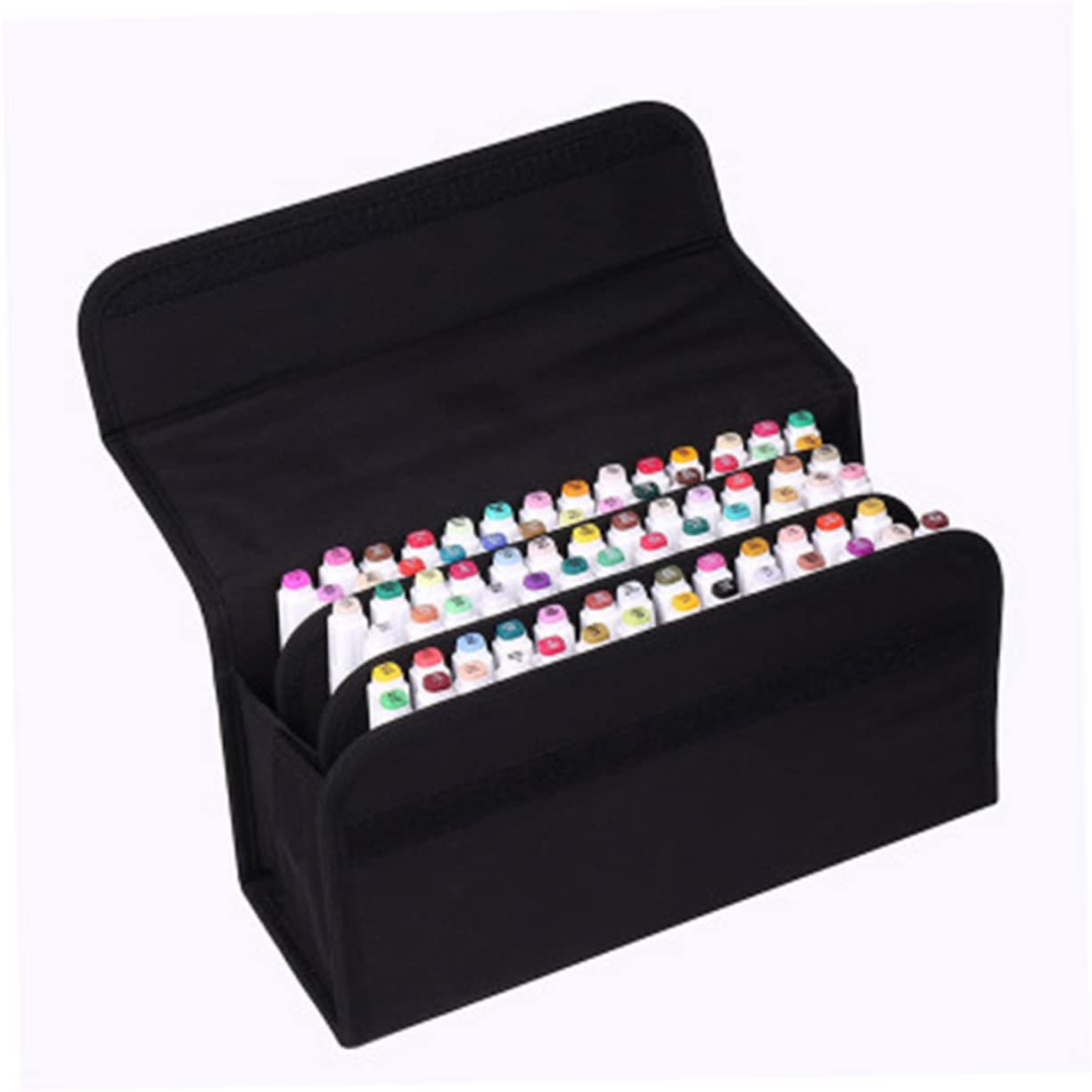 Astuccio Porta Pennarelli Nero con 80 Slot Organizer con Tracolla Regolabile per Materiale Artistico e Ufficio