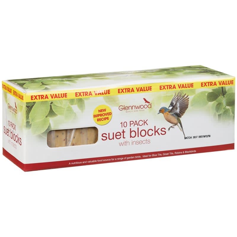 Suet Blocks 10pk - Wild Bird Suet Blocks - Bird Food Treat - Mealworm and Insects - A Nutritious Food Source - Ideal For Blue Tits - Great Tits - Robins And BlackBirds - Garden Birds Treats
