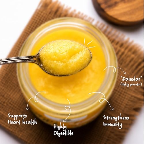 Image of COWBERRY Organic A2 Cow Ghee /Vedic Bilona Desi Ghee 1 L, Free-Grazing Native Cows | Cultured-Curd Hand-Churned | NPOP India, NOP USDA, EU Organic Certified | Lab-Tested 252+ Chemicals & Glyphosate Free