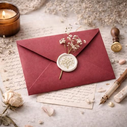 Image of Celebrations Red Kraft Paper Envelopes for Love Letters & Romantic Messages, Vintage Red Envelopes for Handwritten Notes, Anniversary Cards & Valentine's Day Letters - Pack of 25