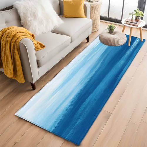 Tapete corredor azul moderno 2x6 pies antideslizante lavable miniatura 4
