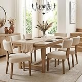 HNY Mid Century Modern Dining Chairs Set of 6, Farmhouse Linen Fabric Upholstered Accent Curved Backrest Kitchen Chairs, with Hardwood Frame, Beige, Linen