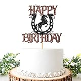 Helewilk Horseshoe & Horse Happy Birthday Cake Topper, Horse Racing Theme Birthday Party Decoration for Boys Girls Men Women, Kids Birthday Party Decoration Supplies