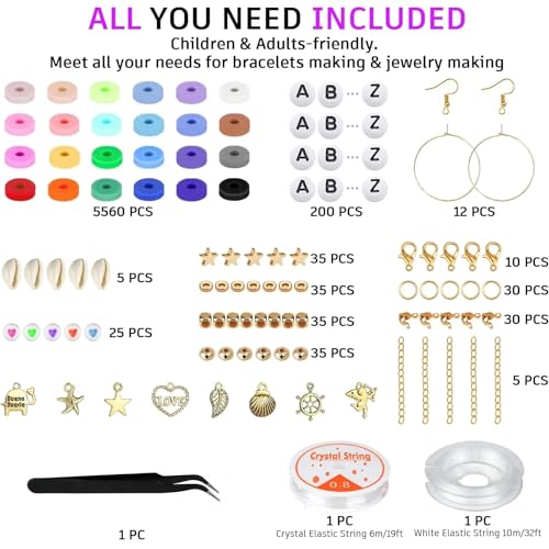 Image of LERUBGA Jewellery Making Kit Bracelet Making Kit Macaron Color for Bracelet Making Clay Beads Kit Letter with Unicorn Pendants, Crystal Star Flower Hair Set for DIY Jewelry Crafts