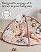 Blissful Diary Baby Play Gym & Activity Mat, Oversize Leaf Shaped Tummy Time Baby Play Mat w 6 Detachable Toys Promotes Motor Skills & Sensory Development, Newborn Infant Essentials Gift, Crystal Pink