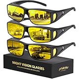 phikttu Night Driving Glasses - HD Anti Glare Wrap Around Fit Over Glasses for Men & Women Enhance Night Vision & Driving