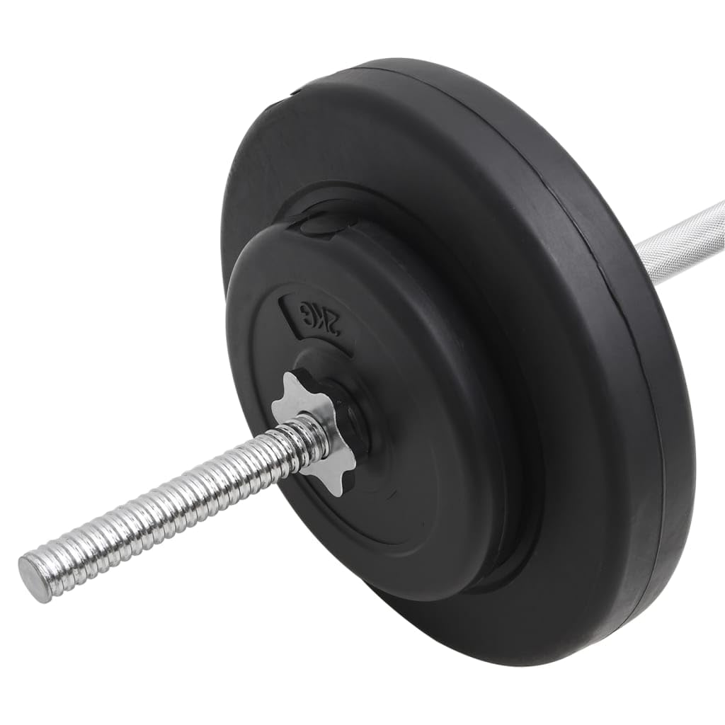 Juego de pesas largas de 60 kg con discos y barra de pesas de 140 cm, set de entrenamiento de fuerza para pecho, bíceps y espalda, juego de pesas con revestimiento de plástico, discos de 1,25 kg hasta