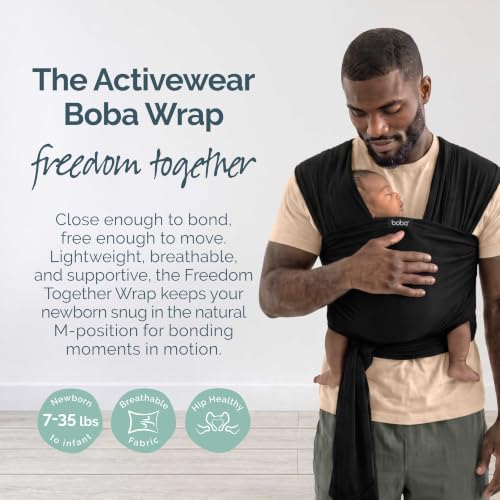 Image of Boba Baby Wrap Carrier Black Mesh | Lightweight Baby Sling Carrier for Newborn (7-35 lbs), Summer Baby Wrap for Active Parents