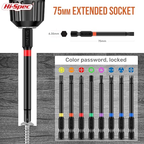 Image of Hi-Spec 68pc Long Extended Screw Driver Bits and Mini Ratchet Wrench Handle Set. DIY Accessories Kit of 25 and 75mm Hex Shank Screwdriving Bits for Drill Drivers