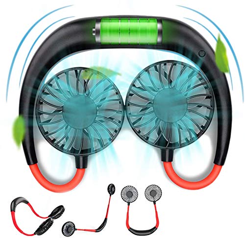Portable Hanging Neck Sports Fan - Hands Free USB Rechargeable Personal Wearable Neckband Fan Battery Operated with 3 Level Air Flow Headphone Design Cooling Head Fan Mini