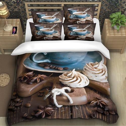 Housse de couette 135x200 microfibre lit simple parure de lit café 3D douce