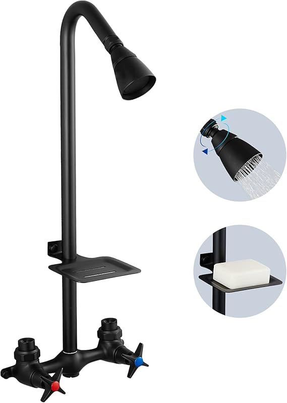 Aolemi Outdoor Shower Kit Matte Black Wall Mount Exposed Shower System with Double Cross Handle