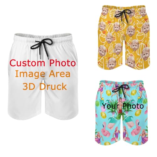 MAOYUTOU Impressão 3D logótipo impressão foto própria personalizado homem fato de banho de banho secagem rápida Boardshorts lazer curto natação, Branco, XL