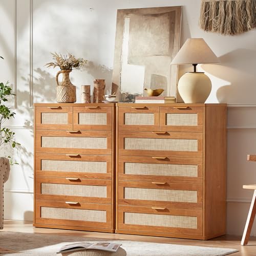 Image of LEYAOYAO Rattan Dresser for Bedroom, 41 inch Tall Chest of Drawers