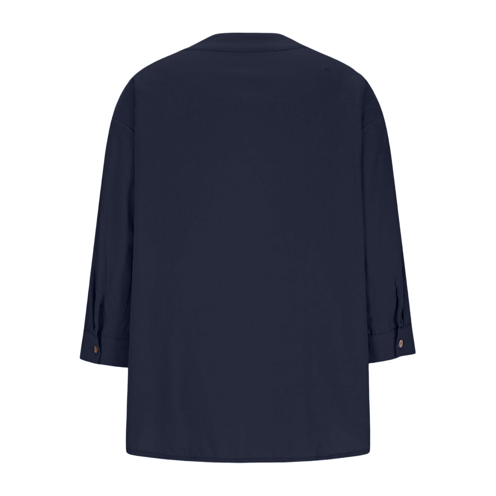 Top casual da donna, camicia a 3/4 con bottoni sul davanti, scollo a V, camicetta allentata plissettata con cintura in vita con scollo a V a pieghe camicia rilassata