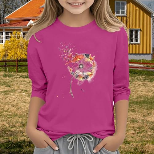 Teens Girls 3/4 Sleeve Shirts Toddler Summer Crew Neck Tops Girl Floral Print Summer Shirt Blouse Cute Trendy Clothes4