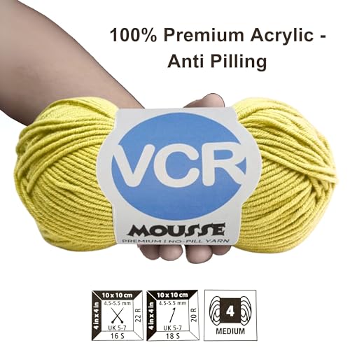 Image of VCR 4ply Light Yellow Yarn, 100 Grams Hank, 190 Meters Length, Acrylic Ball for Crochet and Knitting, Soft Crosia Threads, Pack of 1 Yarn, Suitable for DIY Crafts