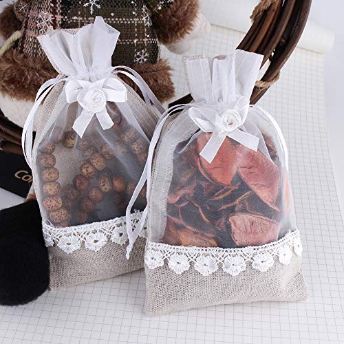 Bolsas de regalo de organza y yute rosa de 4 x 6 pulgadas para manualidades y recuerdos, 20 uds 6