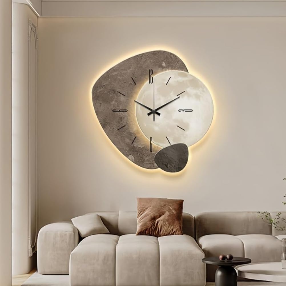 Horloge murale moderne 3D en cristal et porcelaine lumineuse pour salon chic