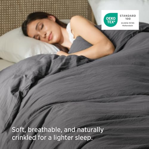Image of Bedsure Prewashed Duvet Cover Only, Cotton-Like Feel, Dark Grey, King