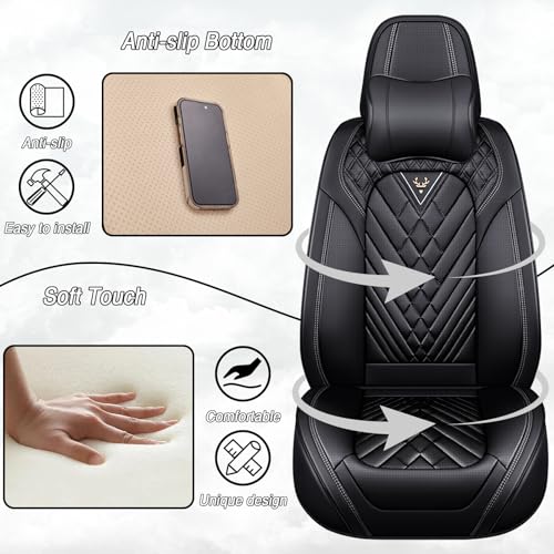 Image of Car Seat Covers for Chevrolet Equinox 2005-2026, Premium Nappa Leather Waterproof & Anti-Slip, Full Coverage Customized fit Chevrolet Equinox Seat Covers Front Set (2 Seats Luxury,Black)