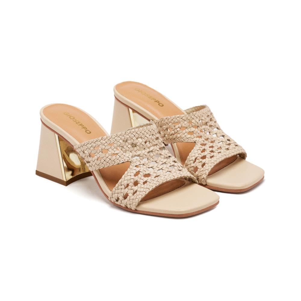 GIOSEPPO Kewaunee Braided Leather & Heel Mules Sandals, ivory white, 8.5 UK