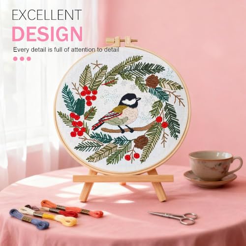 Image of Huacan Embroidery Kit for Beginners Easy Needlepoint Kits for Adults with Stamped Embroidery Patterns. (Bird)